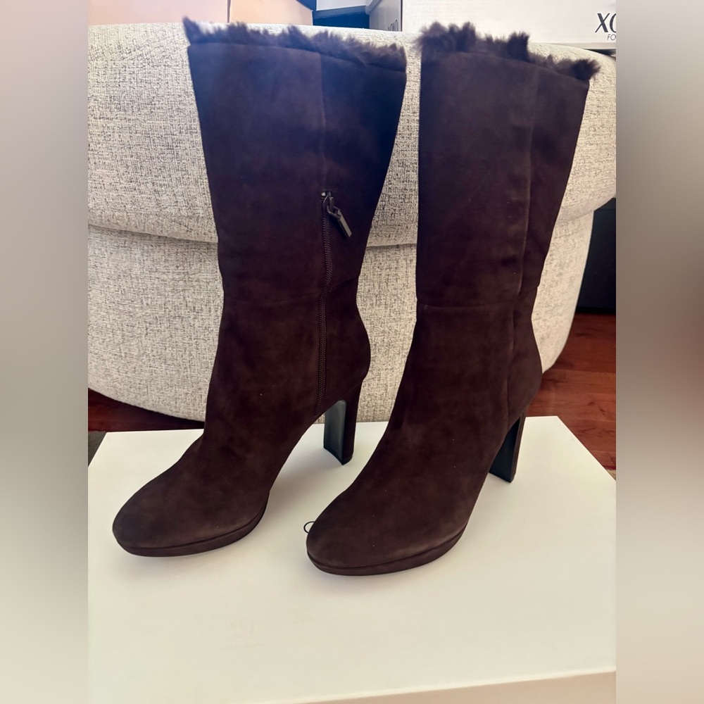 Calvin Klein Dark Brown Suede Heeled Boots [NWT]